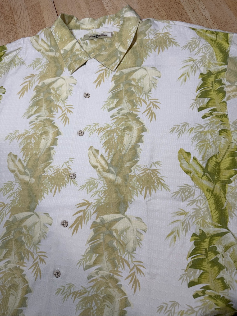 Tommy Bahama Silk Tropical Leaf Hawaiian Shirt White Green Beach Vacation 2XL
